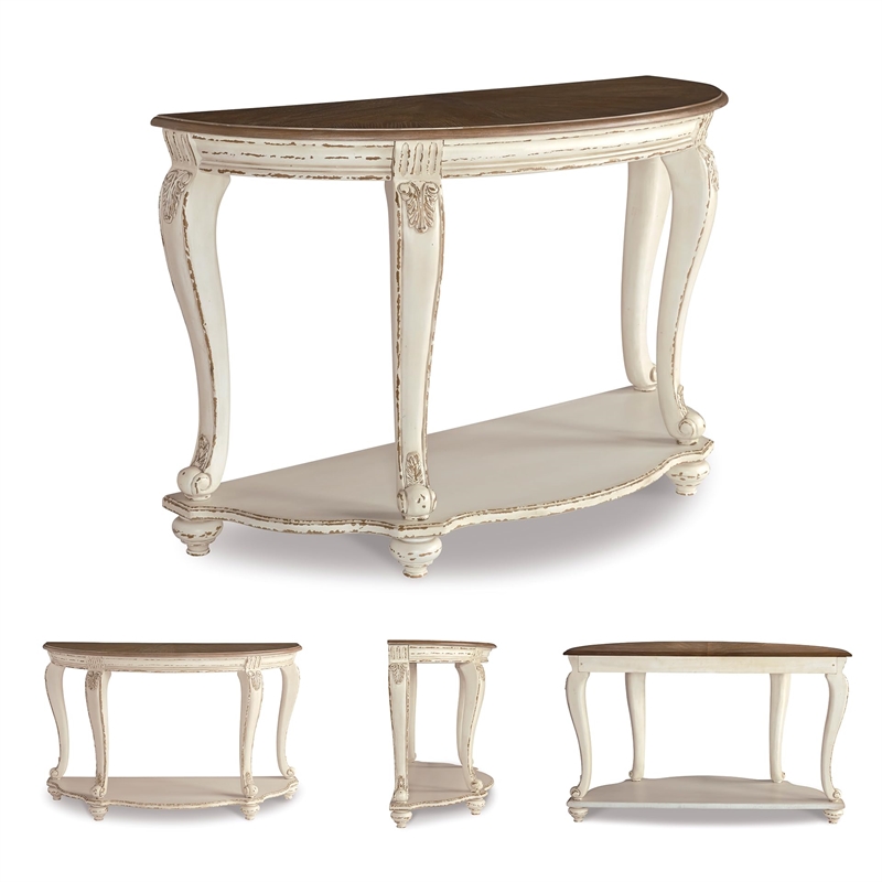 Bowery Hill Console Table in Chipped White and Brown