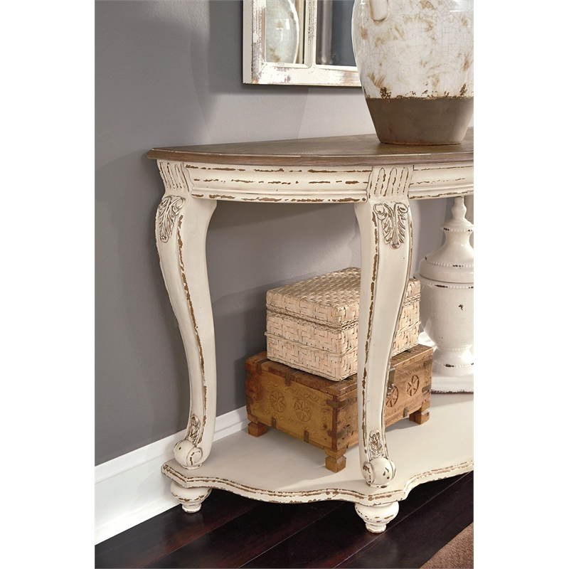 Bowery Hill Console Table in Chipped White and Brown