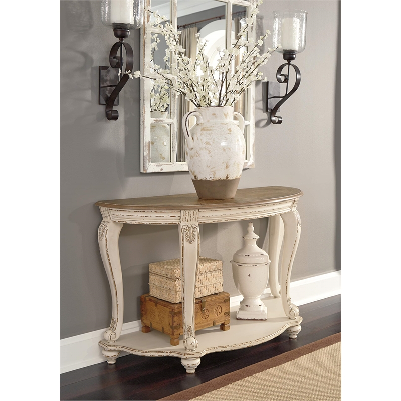 Bowery Hill Console Table in Chipped White and Brown