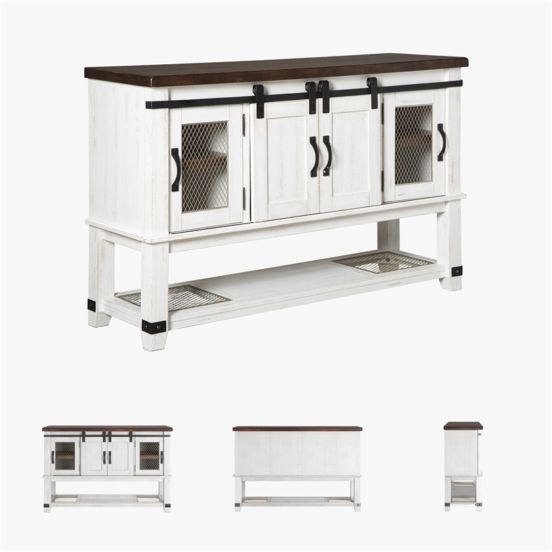 Bowery Hill 4 Door Server in White and Brown