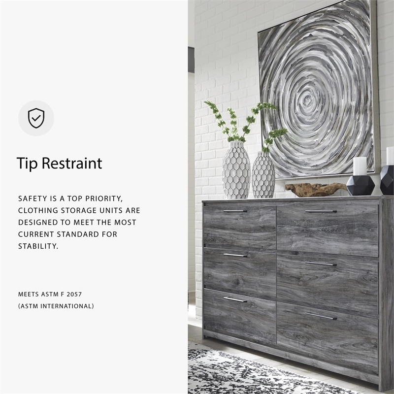 Bowery Hill 6 Drawers Engineered Wood Double dresser in Smokey Gray