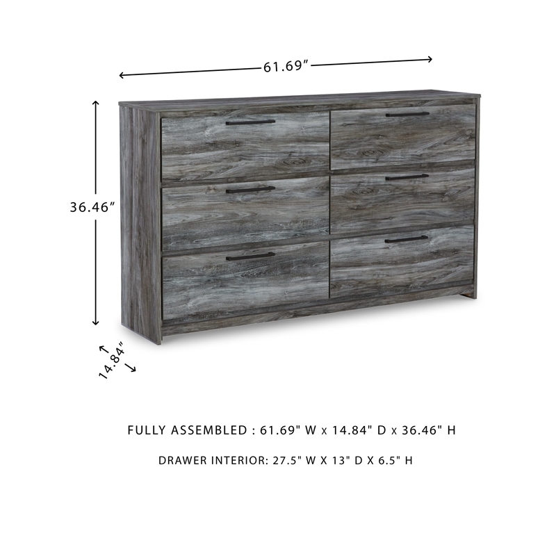 Bowery Hill 6 Drawers Engineered Wood Double dresser in Smokey Gray