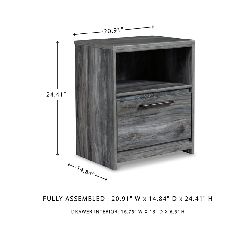 Bowery Hill 1 Drawer Nightstand with USB Ports in Gray