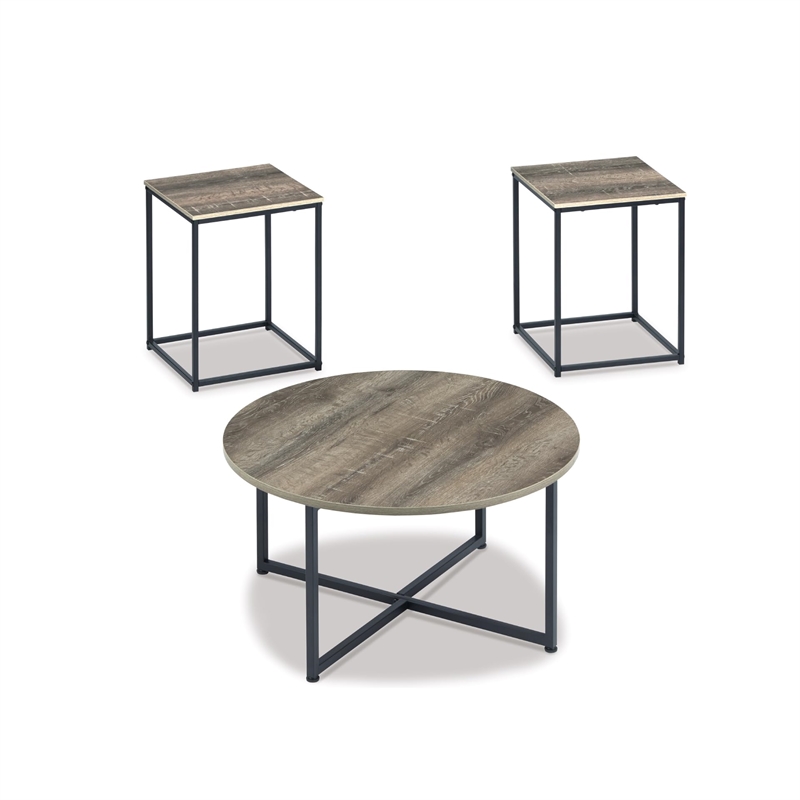 Bowery Hill Modern 3 Piece Coffee Table Set in Dark Metallic and Black