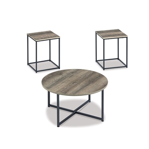 Bowery Hill Modern 3 Piece Coffee Table Set in Dark Metallic and Black