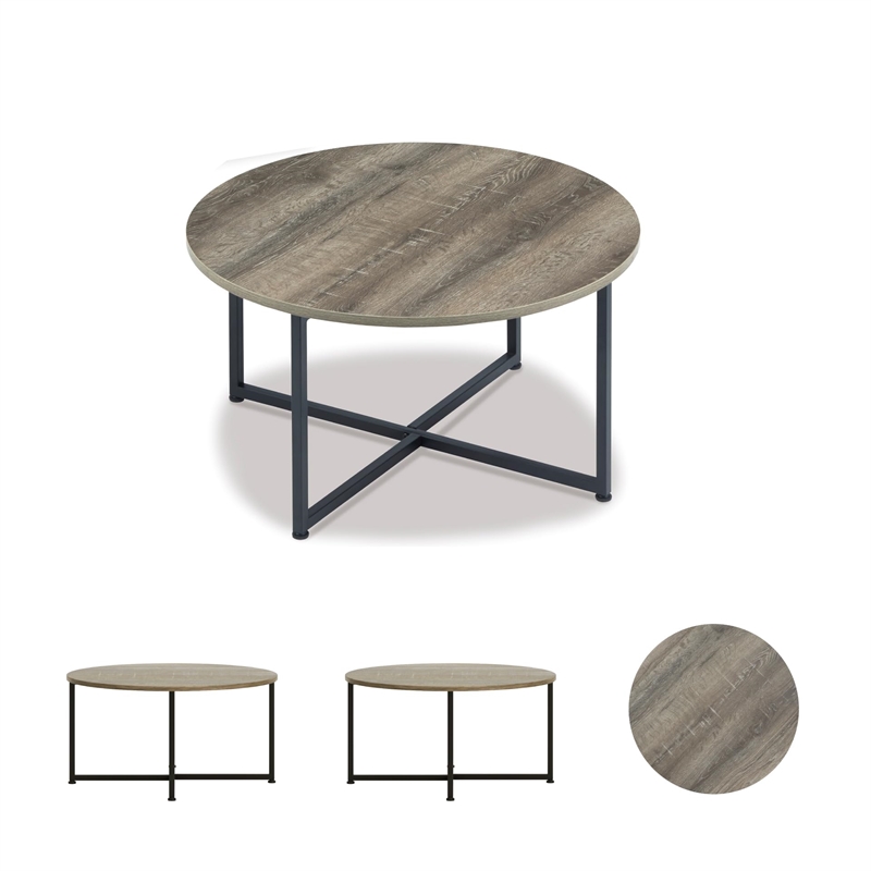 Bowery Hill Modern 3 Piece Coffee Table Set in Dark Metallic and Black