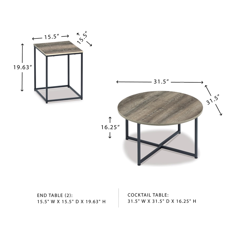 Bowery Hill Modern 3 Piece Coffee Table Set in Dark Metallic and Black