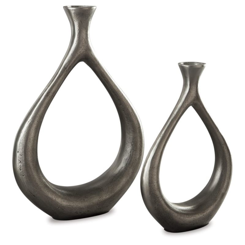 Bowery Hill 2 Piece Metal Vase Set in Antique Silver