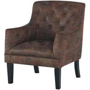 bowery hill modern polyester fabric tufted accent chair in mahogany