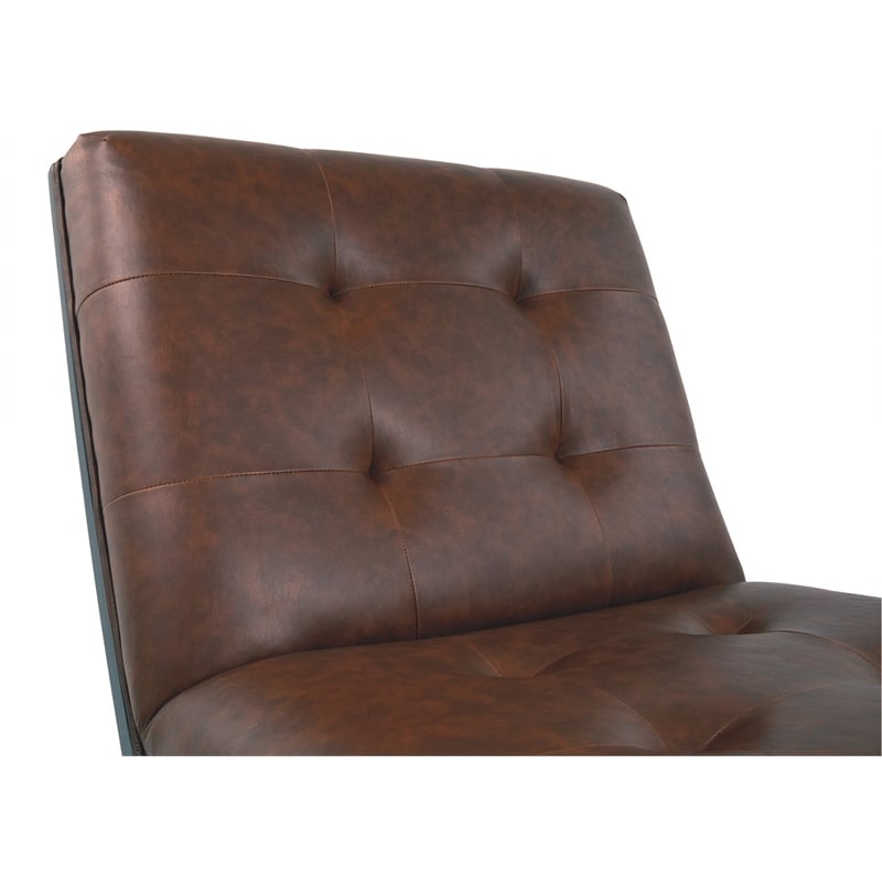 Bowery Hill Faux Leather Tufted Accent Chair in Brown