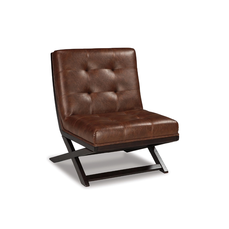 Bowery Hill Faux Leather Tufted Accent Chair in Brown