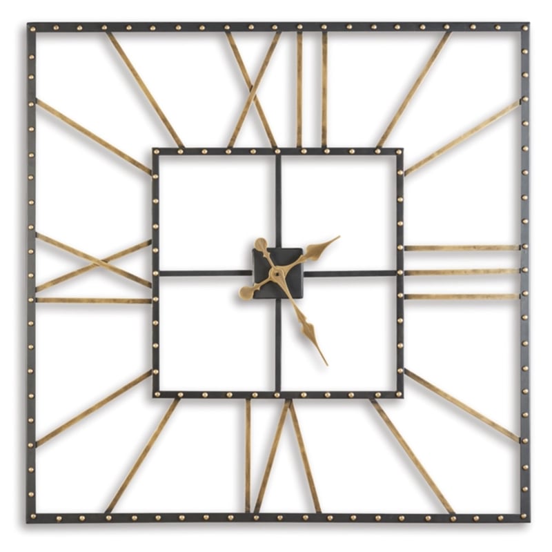 Bowery Hill Metal Wall Clock in Black and Gold