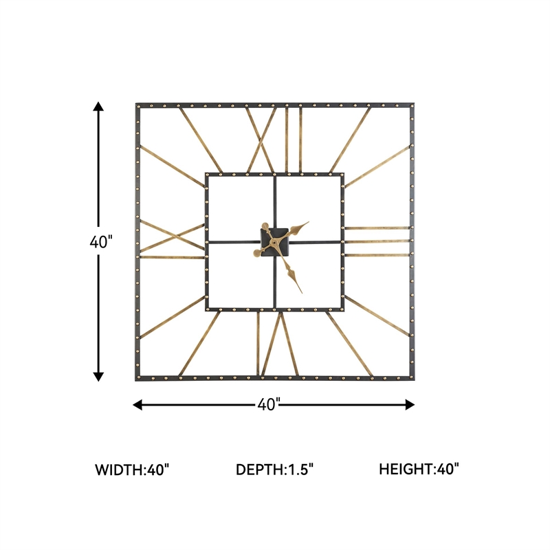 Bowery Hill Metal Wall Clock in Black and Gold