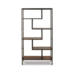 Bowery Hill Modern 70&quot Engineered Wood and Metal Bookcase in Brown/Black