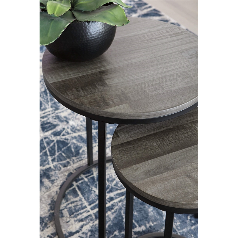 Bowery Hill 2-Piece Engineered Wood Nesting End Table Set in Gray/Black
