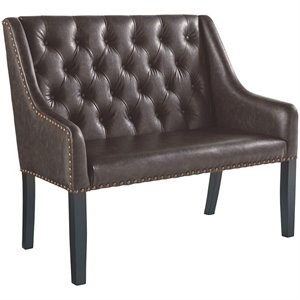 bowery hill faux leather tufted settee in dark brown