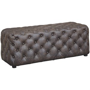 bowery hill contemporary faux leather tufted bench in brown