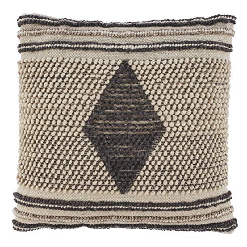 Bowery Hill Contemporary Diamond Hand Woven Wool Throw Pillow in Gray and Cream