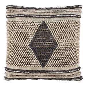 Bowery Hill Contemporary Diamond Hand Woven Wool Throw Pillow in Gray and Cream
