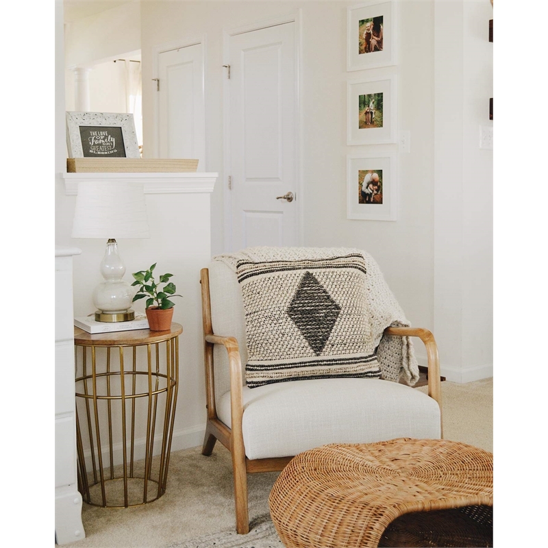 Bowery Hill Contemporary Diamond Hand Woven Wool Throw Pillow in Gray and Cream