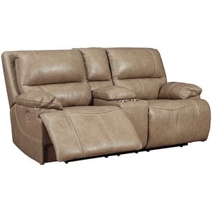 bowery hill leather power reclining loveseat in putty