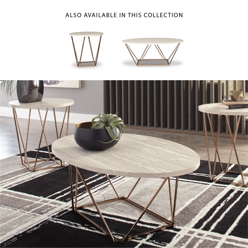 Bowery Hill 3 Piece Faux Marble Top Accent Coffee Table Set in Gold