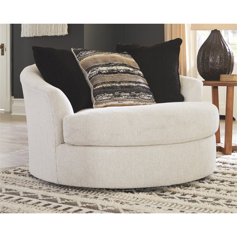 Bowery Hill Oversized Round Swivel Chair in Snow