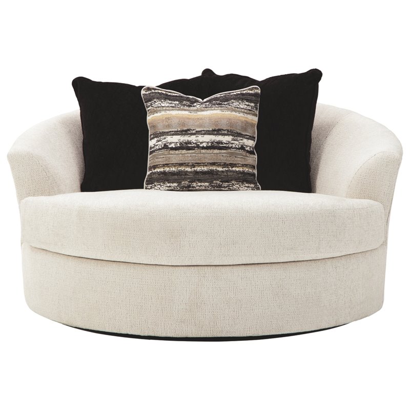 Bowery Hill Oversized Round Swivel Chair in Snow