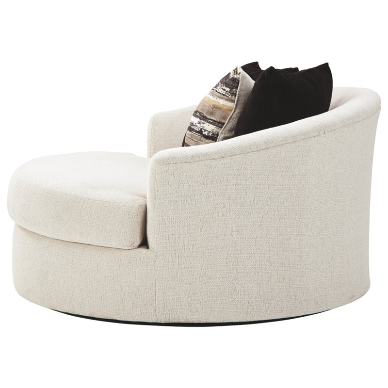 Bowery Hill Oversized Round Swivel Chair in Snow