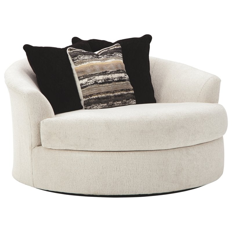 Bowery Hill Oversized Round Swivel Chair in Snow