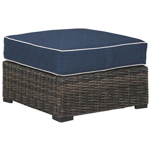 bowery hill contemporary patio ottoman in brown and blue