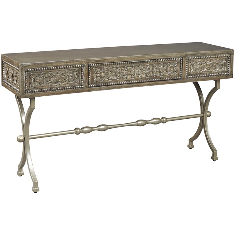 Bowery Hill Accent Console Table in Antique Gray and Champagne Cymax Business