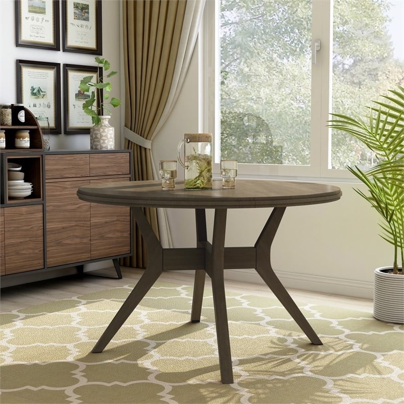 Bowery Hill Mecca Mid-century Wood Round Dining Table in Gray