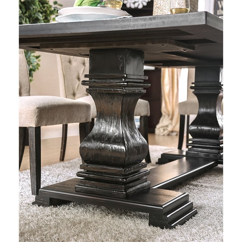 Bowery Hill Transitional Wood Pedestal Dining Table in Antique Black