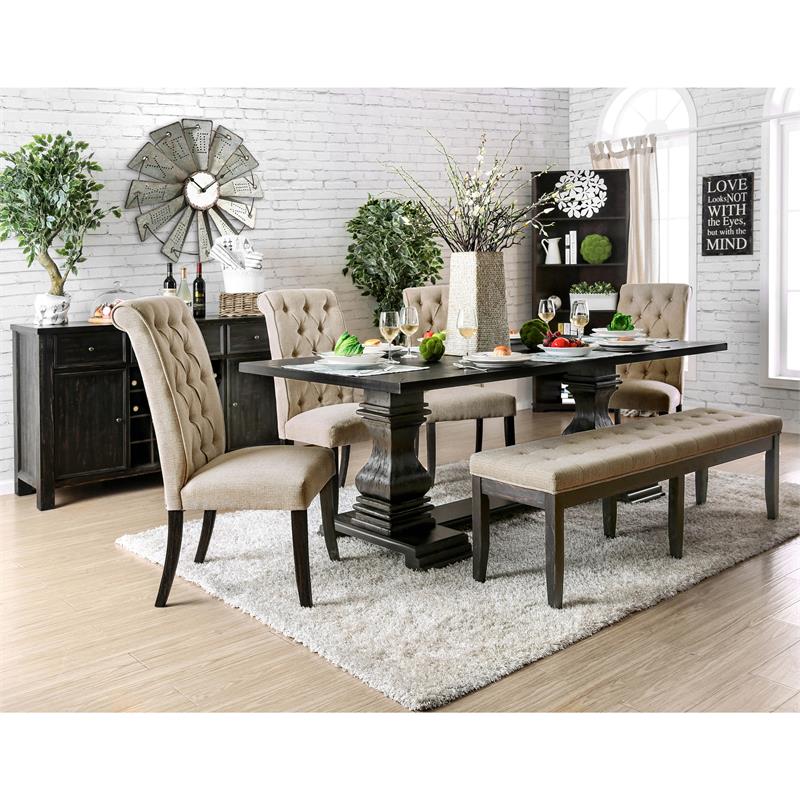 Bowery Hill Transitional Wood Pedestal Dining Table in Antique Black