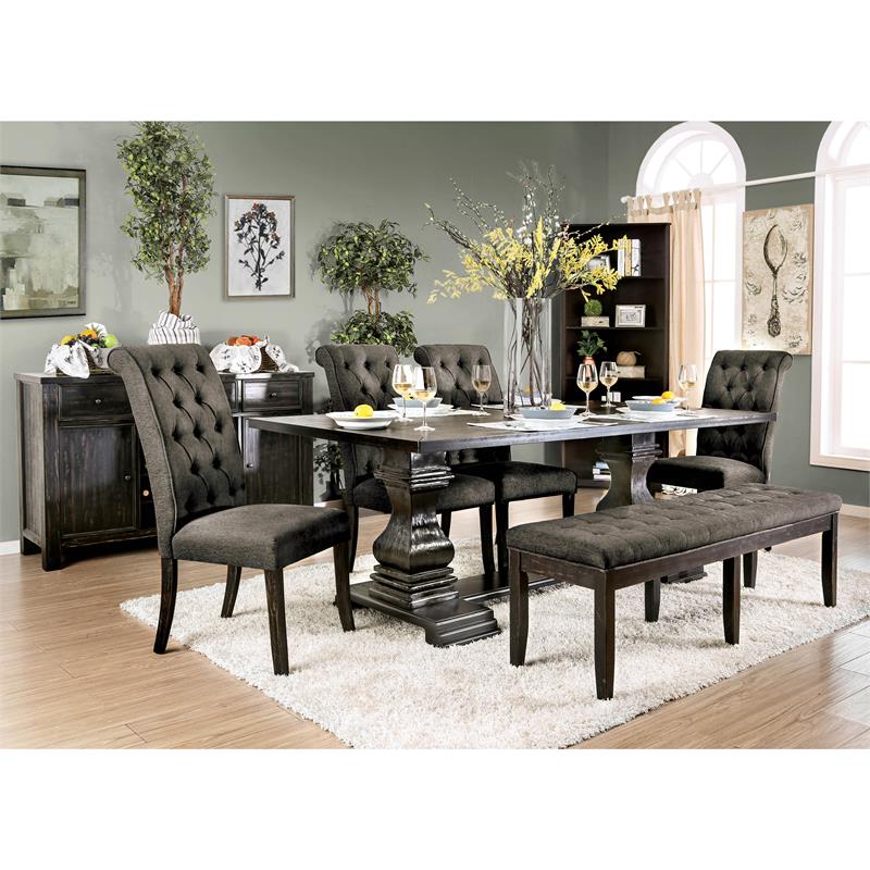Bowery Hill Transitional Wood Pedestal Dining Table in Antique Black