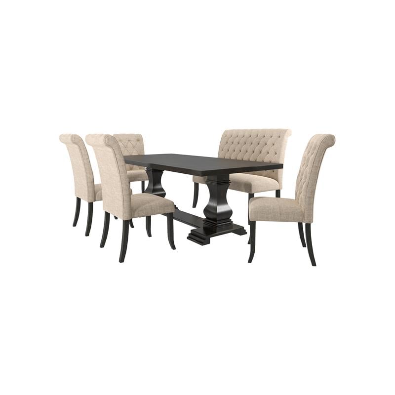 Bowery Hill Transitional Wood Pedestal Dining Table in Antique Black