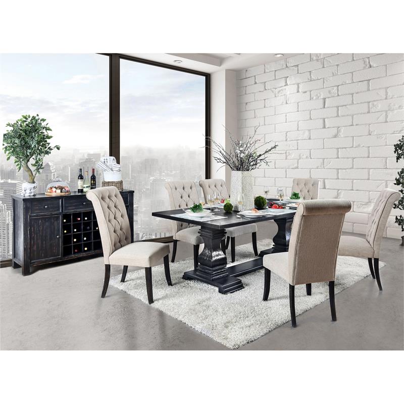 Bowery Hill Transitional Wood Pedestal Dining Table in Antique Black