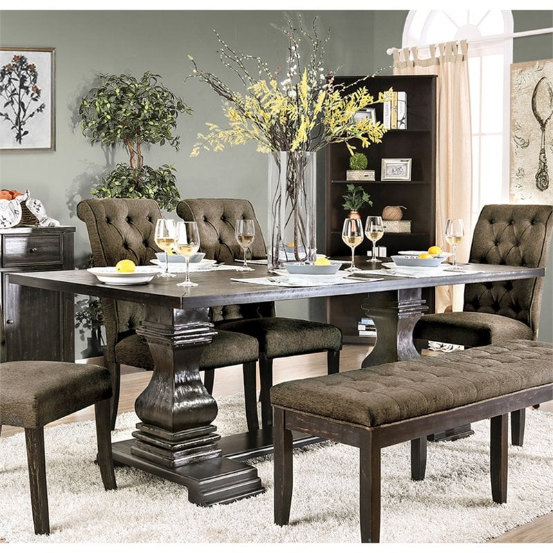 Bowery Hill Transitional Wood Pedestal Dining Table in Antique Black
