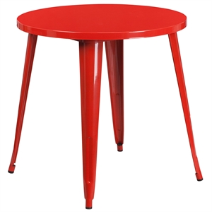 Bowery Hill 30&quot Round Metal Dining Table in Red