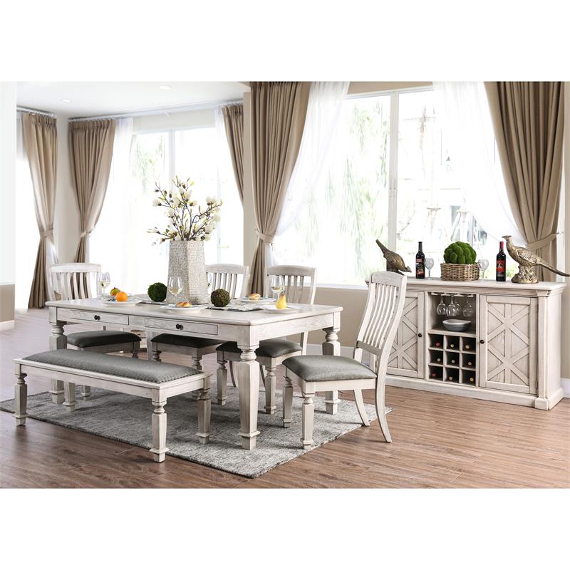 Bowery Hill 4-Drawer Transitional Wood Dining Table in Antique White