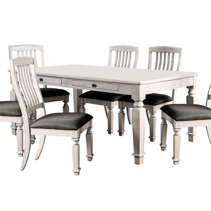 Bowery Hill 4-Drawer Transitional Wood Dining Table in Antique White