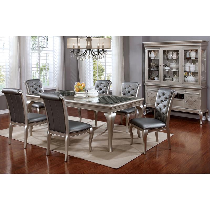 Bowery Hill Solid Wood Extendable Dining Table in Silver