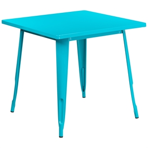 Bowery Hill 31.5&quot Square Metal Dining Table in Crystal Blue