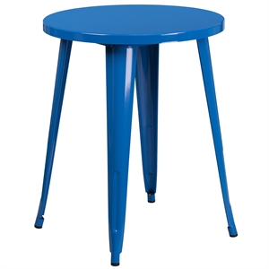 Bowery Hill 24&quot Round Metal Dining Table in Blue