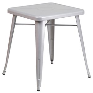 Bowery Hill 28&quot Square Metal Cafe Dining Table in Silver