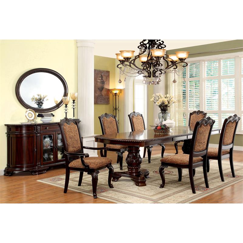 Bowery Hill Wood Extendable Pedestal Dining Table in Brown Cherry