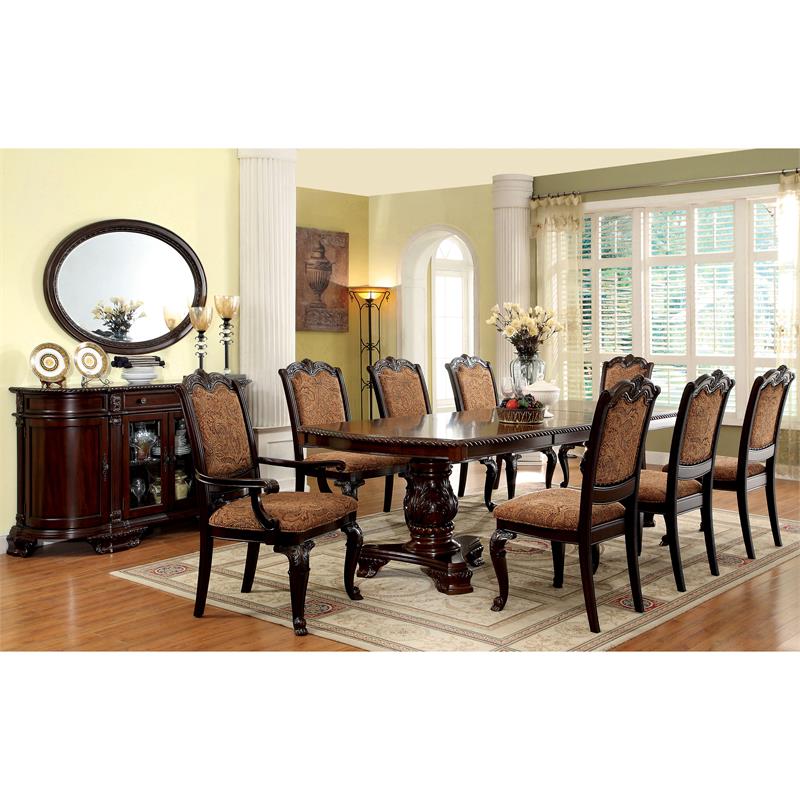Bowery Hill Wood Extendable Pedestal Dining Table in Brown Cherry