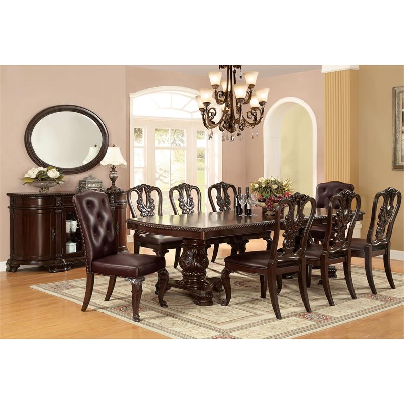 Bowery Hill Wood Extendable Pedestal Dining Table in Brown Cherry