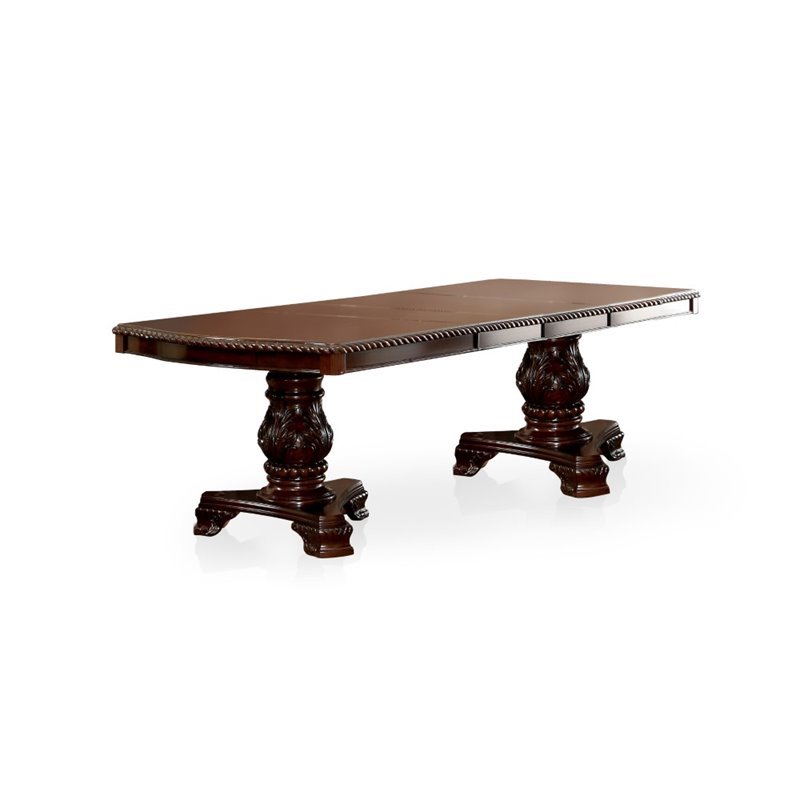 Bowery Hill Wood Extendable Pedestal Dining Table in Brown Cherry